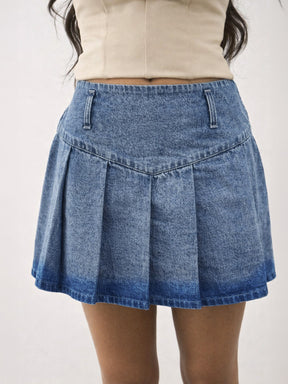 Blue Blast Denim Box Pleat Mini Skirt-Noh.Voh 