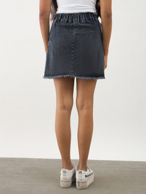 Black Washed Denim Front Criss Cross Mini Skirt -Noh.Voh 
