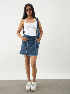 Blue Blast Denim Front Criss Cross Mini Skirt -Noh.Voh 