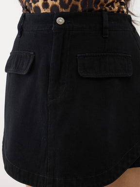 Black Denim Layered Front Skort -Noh.Voh 