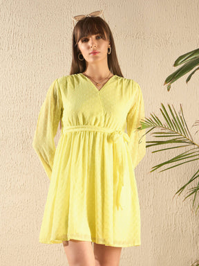 Yellow Wrap Full Sleeves Dress-SASSAFRAS