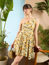 Yellow Floral Organza One Shoulder Dress-SASSAFRAS