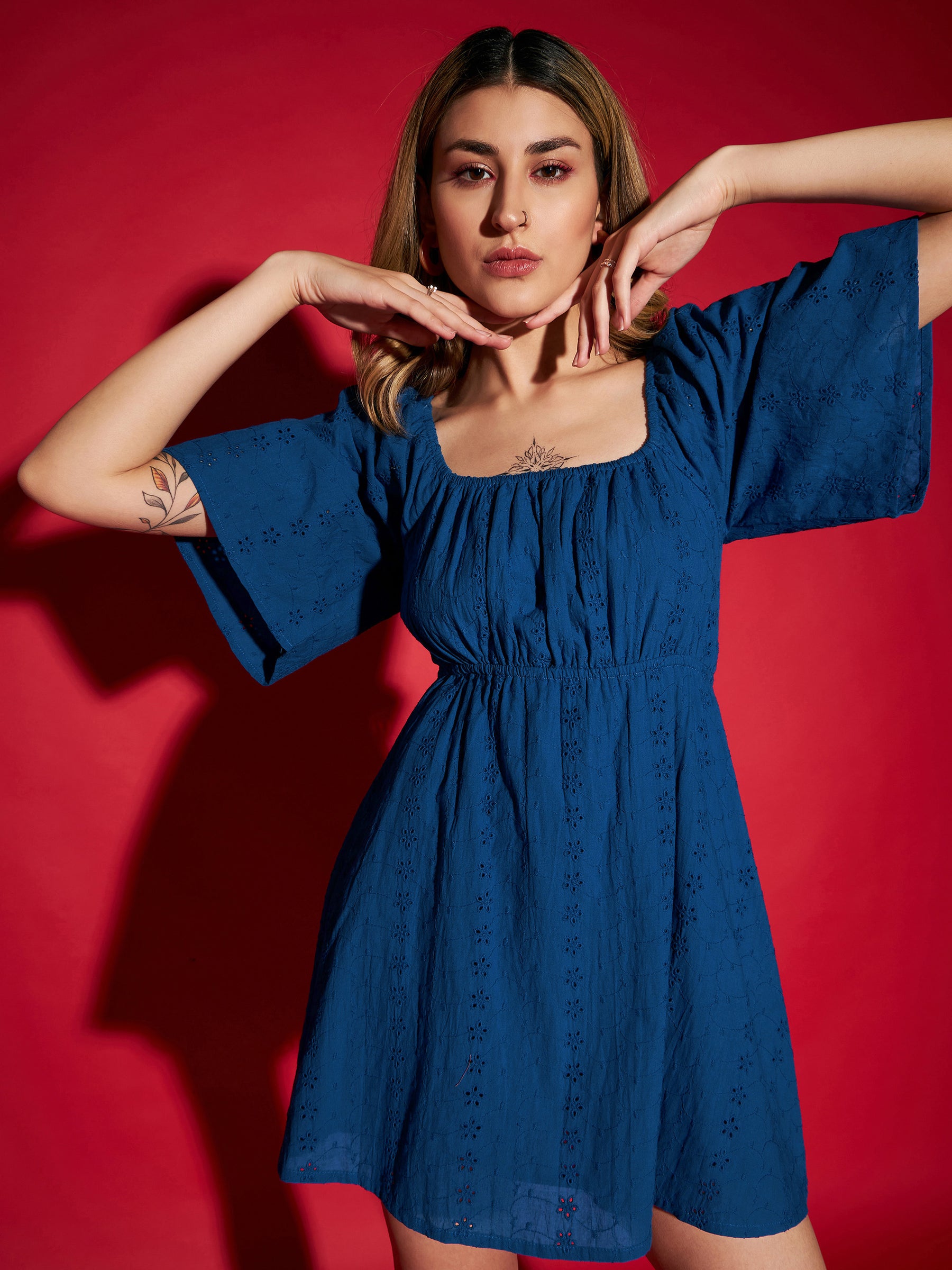 blue skater dress with collar Zwiiyzr 2025 Girls Summer Collar Dress Love Embroidered Sleeveless Cute Casual Flare A-Line Skater Dresses Navy