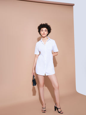 Women White Cotton Poplin Shirt Dress