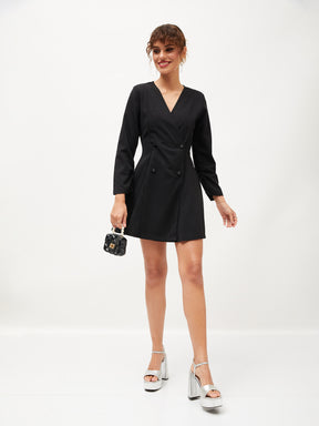 Women Black Knitted Wrap Dress