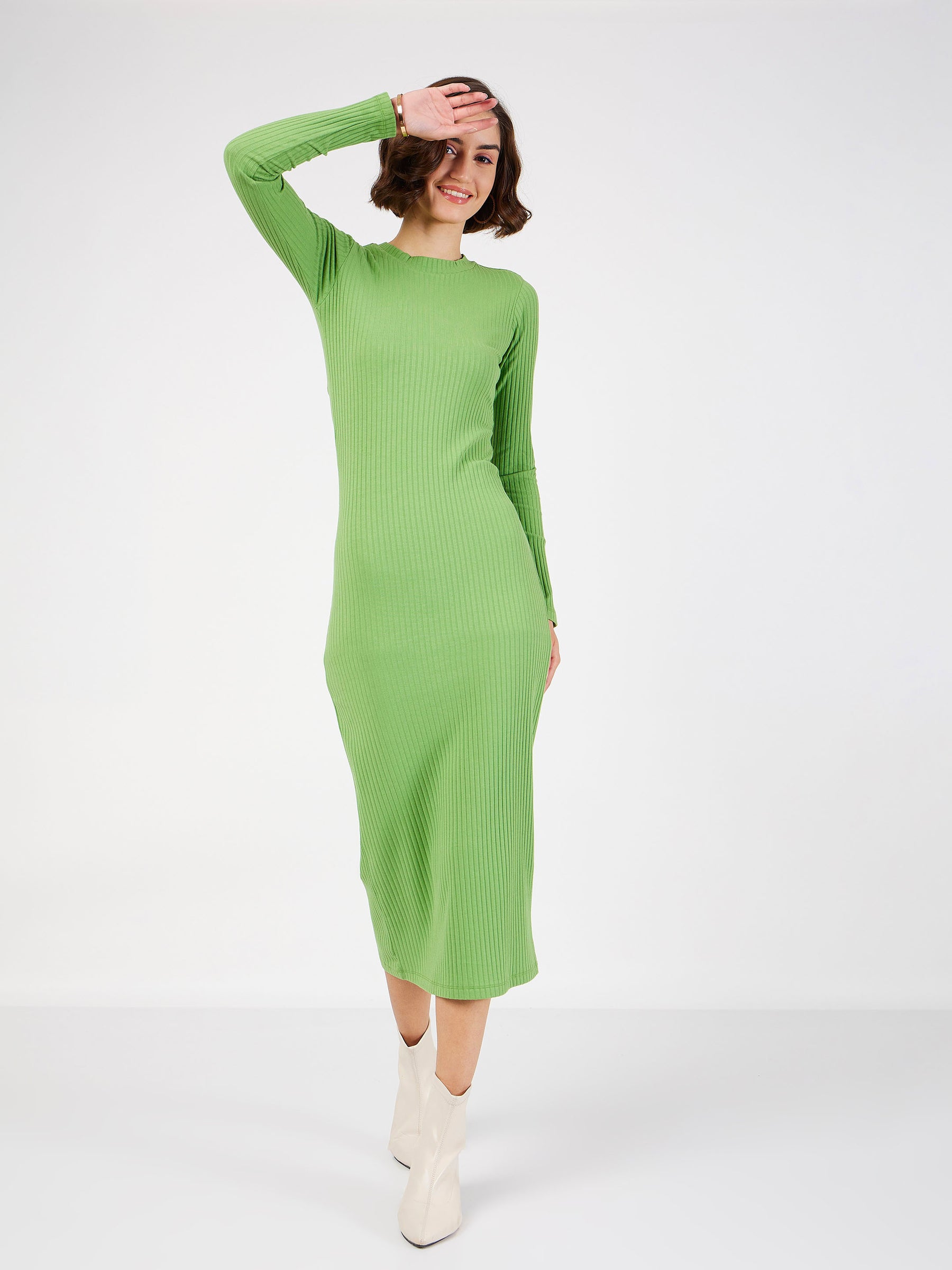 Buy Women Green Rib Bodycon Midi Dress Online at Best Price - Sassafras Buy Women Green Rib Bodycon Midi Dress Online at Best Price - Sassafras