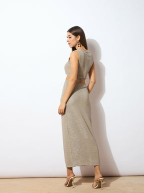 Grey Glitter Lurex Cut-Out Maxi Dress-SASSAFRAS