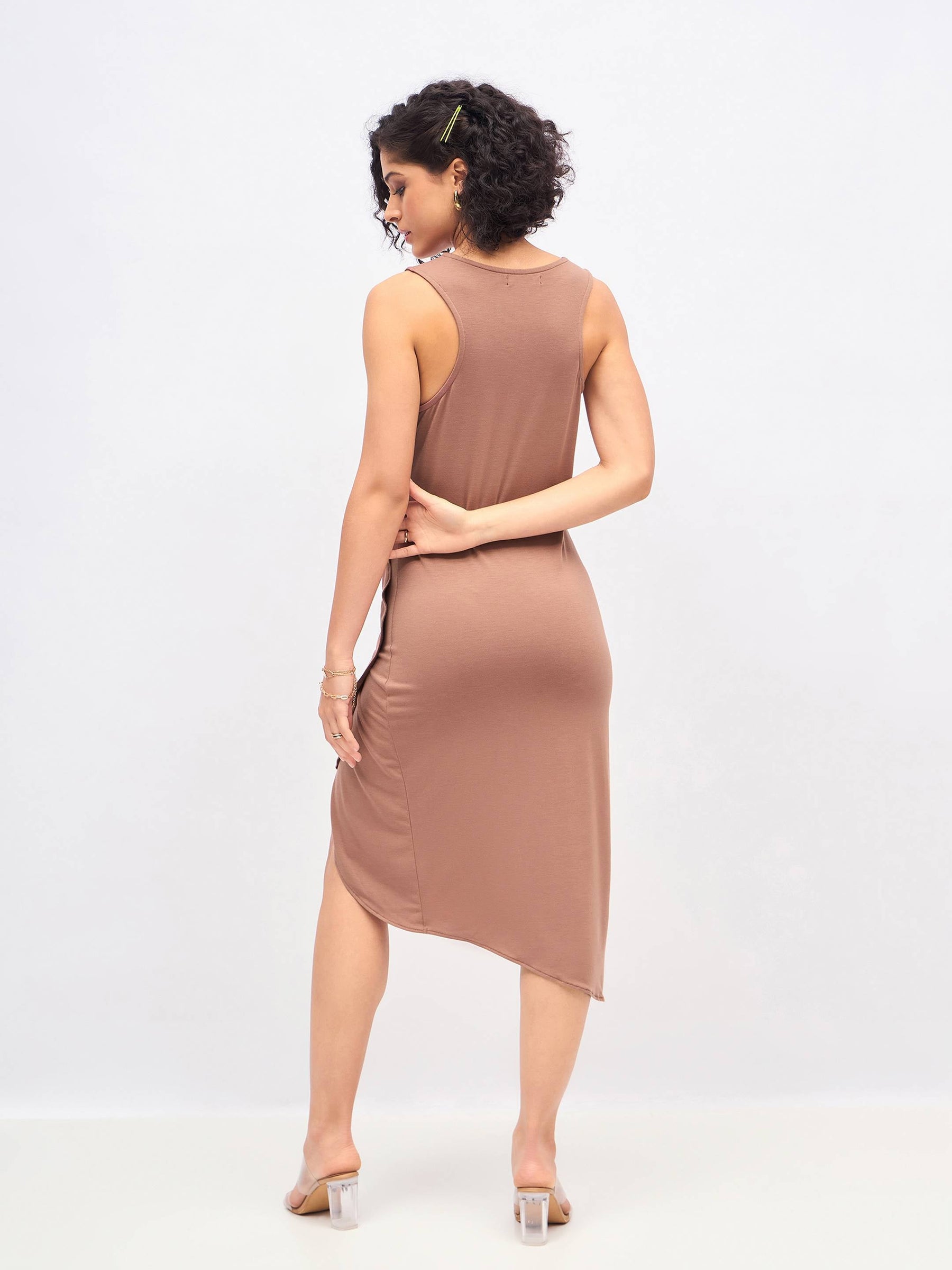 Brown Box Back Cascade Ruffle Midi Dress-SASSAFRAS