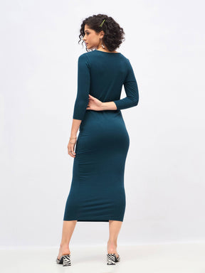 Teal Waist Ruched Bodycon Maxi Dress-SASSAFRAS