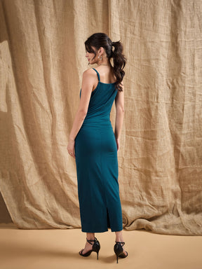 Teal Cowl Neck Bodycon Maxi Dress-SASSAFRAS