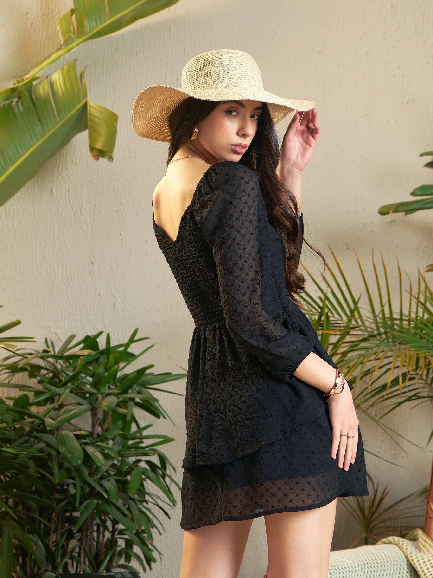 Buy Women Black Dobby Sweetheart Neck Layered Hem Dress Online at Best Price - Sassafras Buy Women Black Dobby Sweetheart Neck Layered Hem Dress Online at Best Price - Sassafras