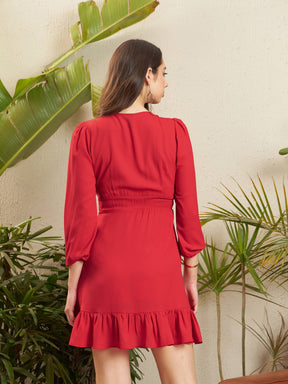 Red Frill Hem Short Dress-SASSAFRAS