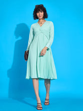 Sea Green Twisted Pleated Skater Dress-SASSAFRAS worklyf