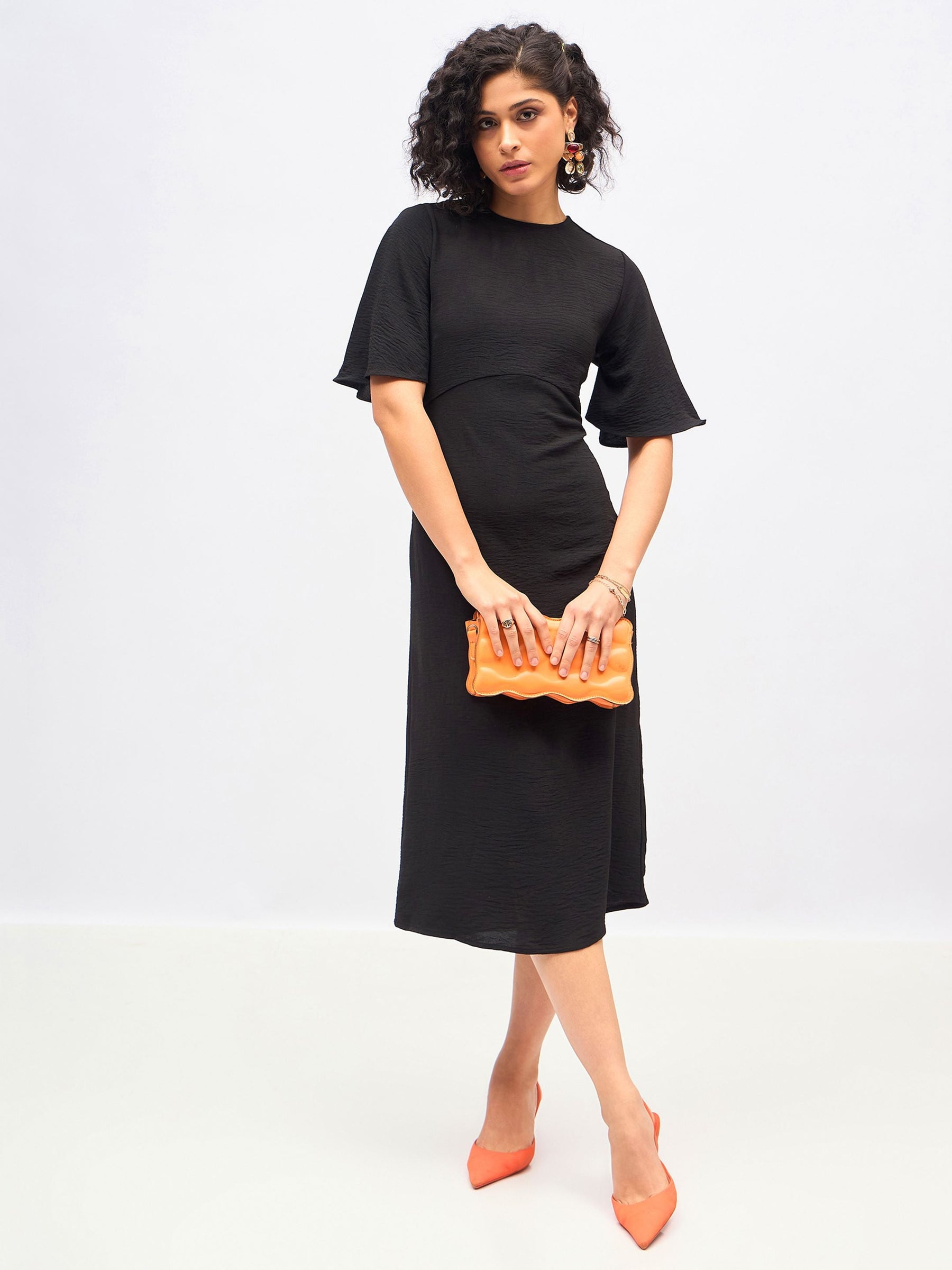 Black Knit Back Cut-Out Midi Dress-SASSAFRAS