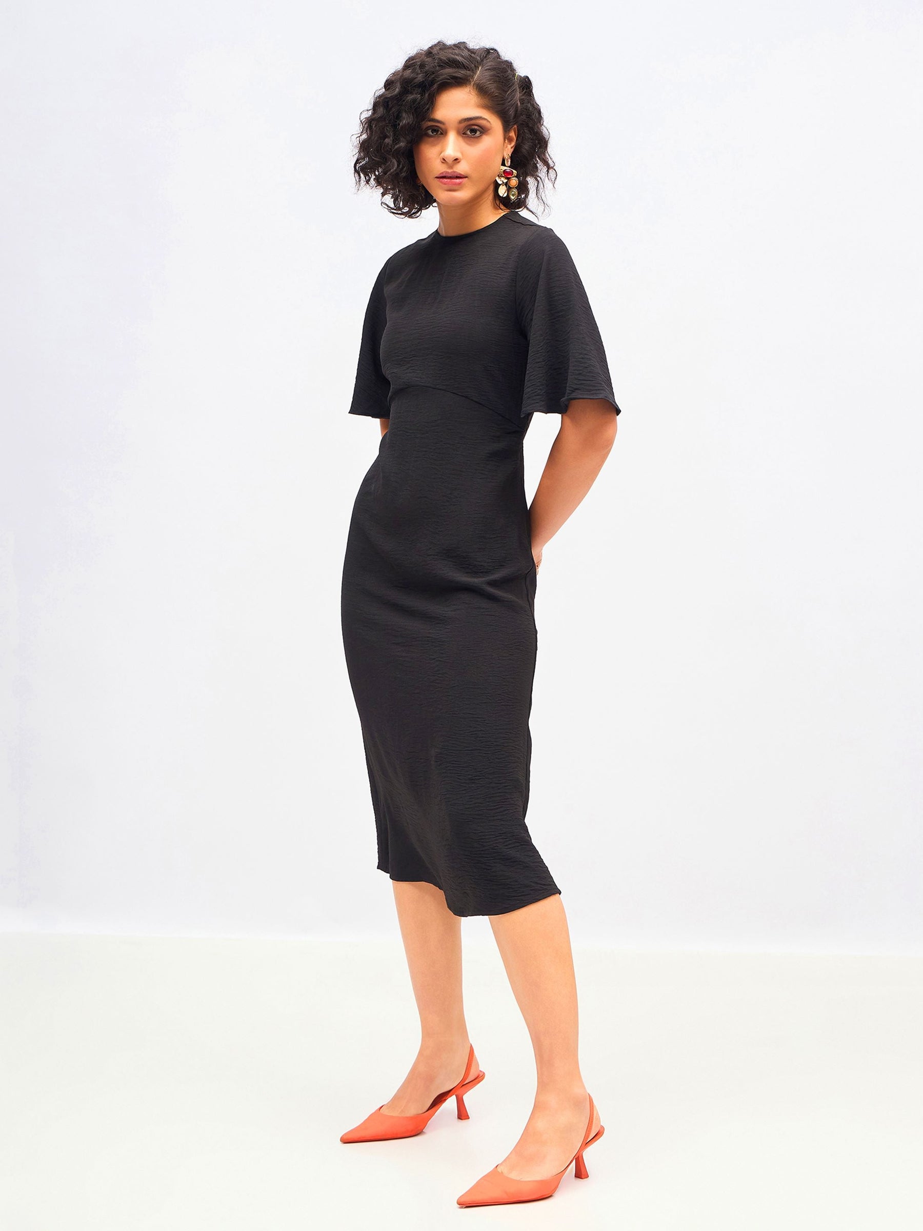 Black Knit Back Cut-Out Midi Dress-SASSAFRAS