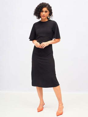 Black Knit Back Cut-Out Midi Dress-SASSAFRAS