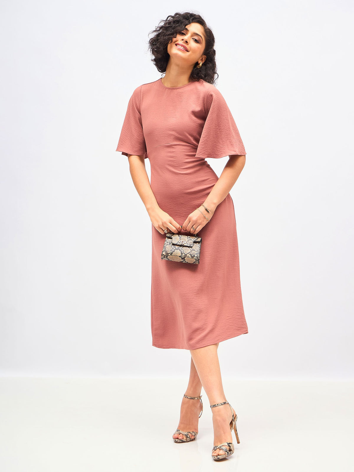Brown Knit Back Cut-Out Midi Dress-SASSAFRAS