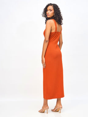 Rust Waist Cut Out Bodycon Dress-SASSAFRAS