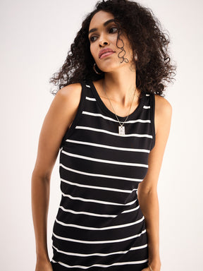 Black White Stripe Midi Dress-SASSAFRAS BASICS