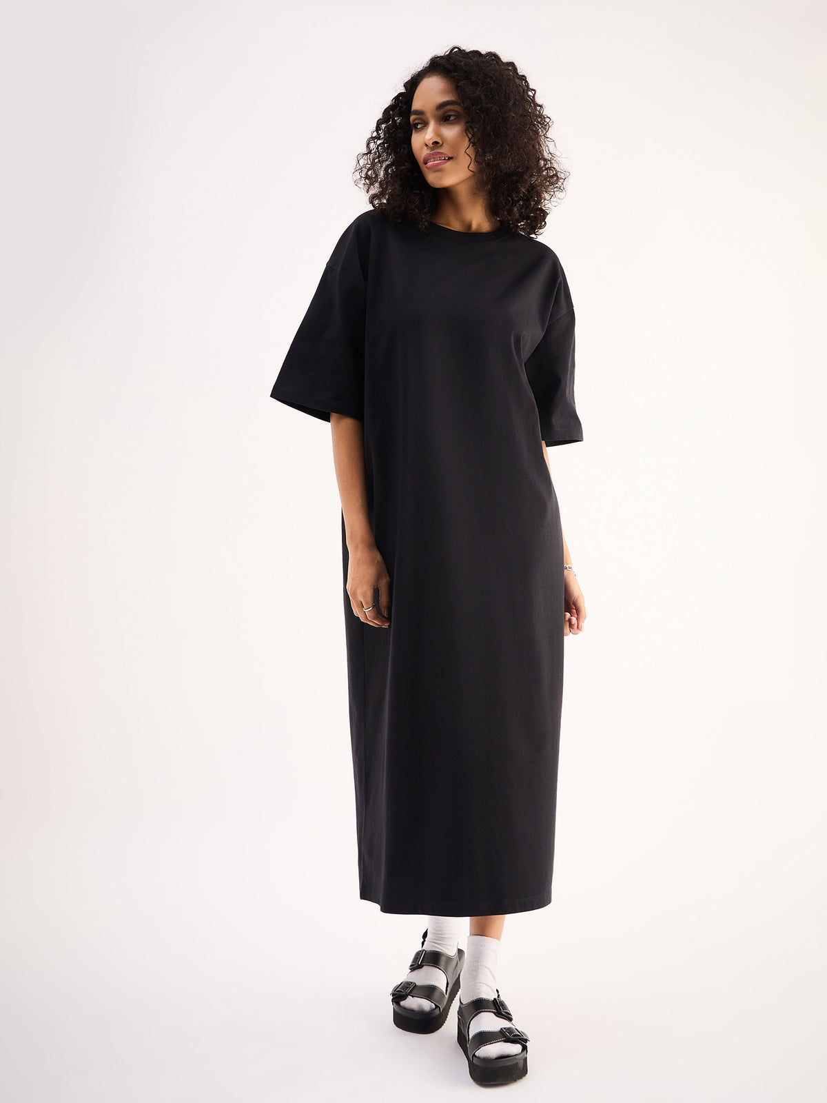 Black Oversized T-Shirt Dress-SASSAFRAS BASICS