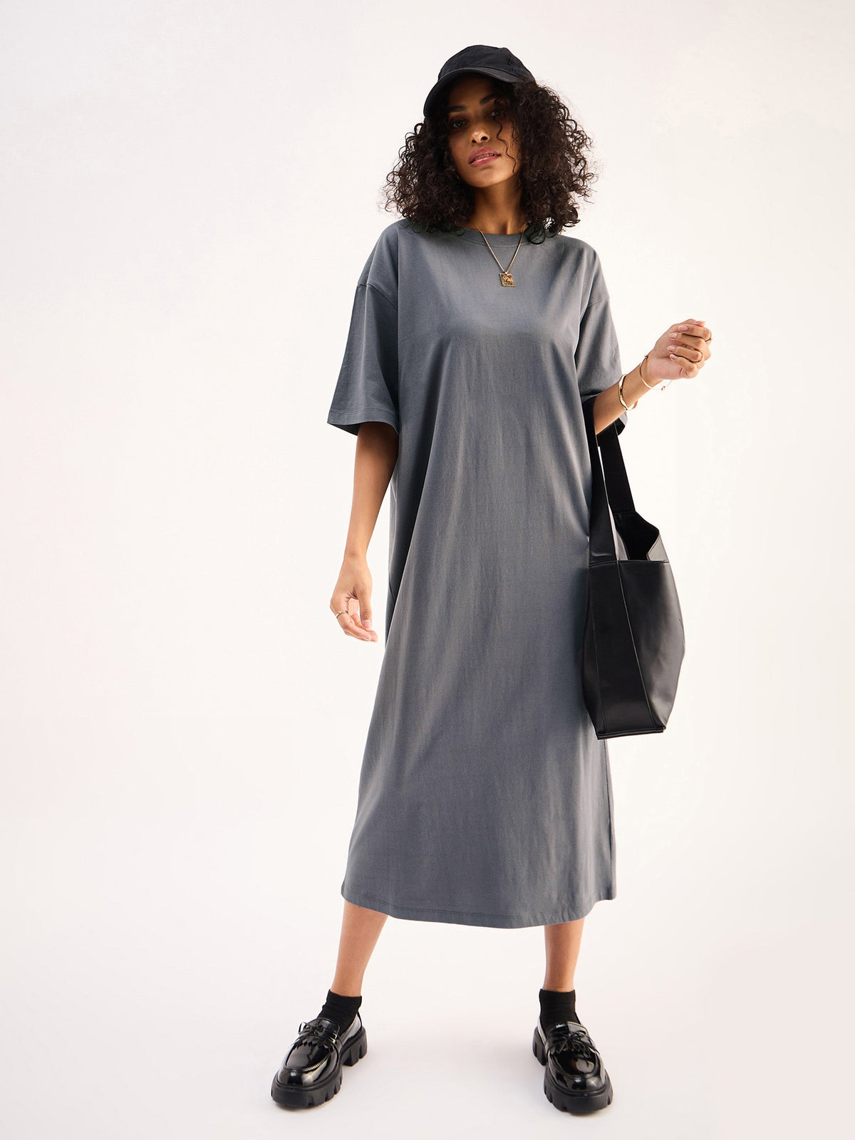 Grey Oversized T-Shirt Dress-SASSAFRAS BASICS