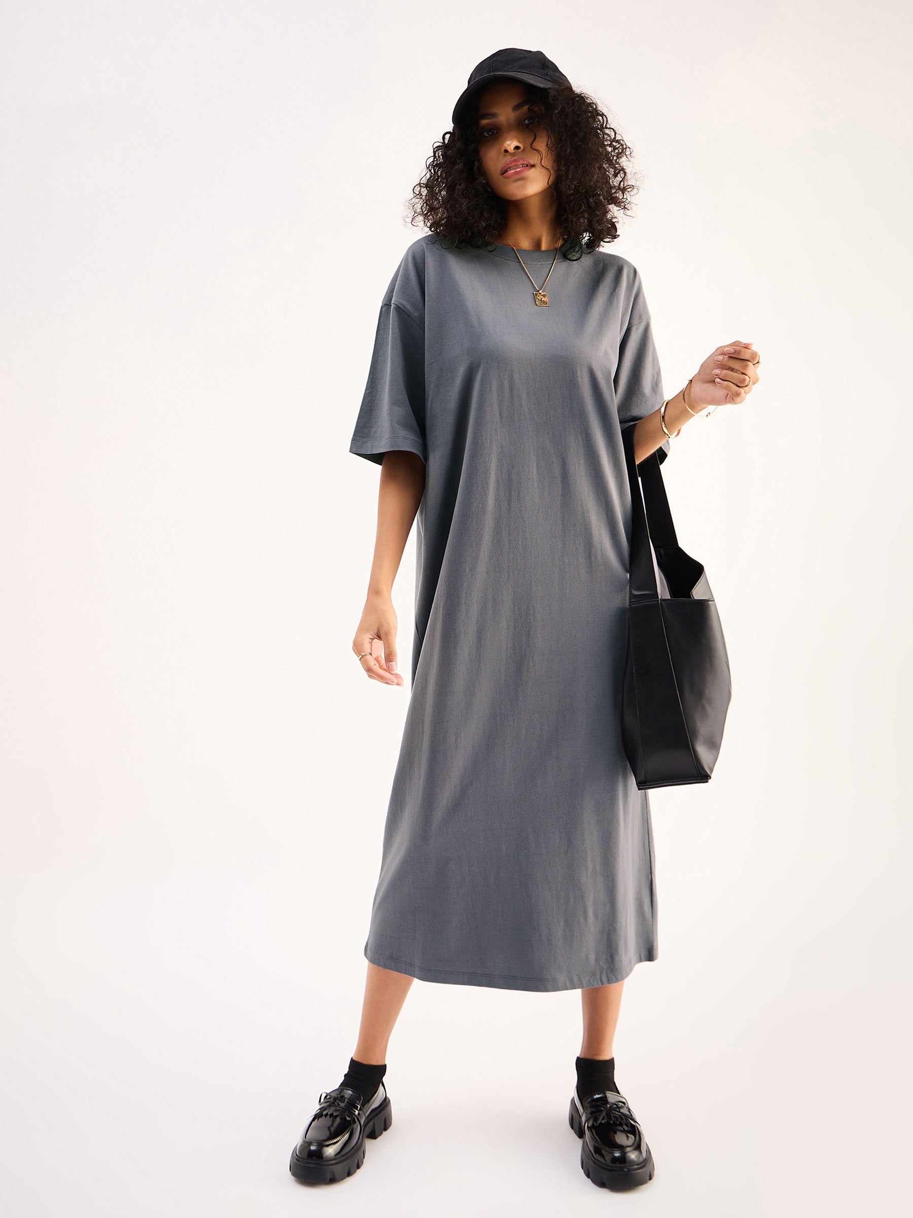 Grey Oversized Shirt Dress H&M Women Grey Oversized Shirt Dress