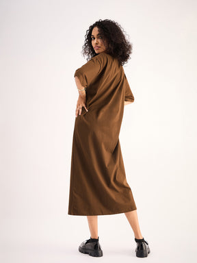 Brown Oversized T-Shirt Dress-SASSAFRAS BASICS