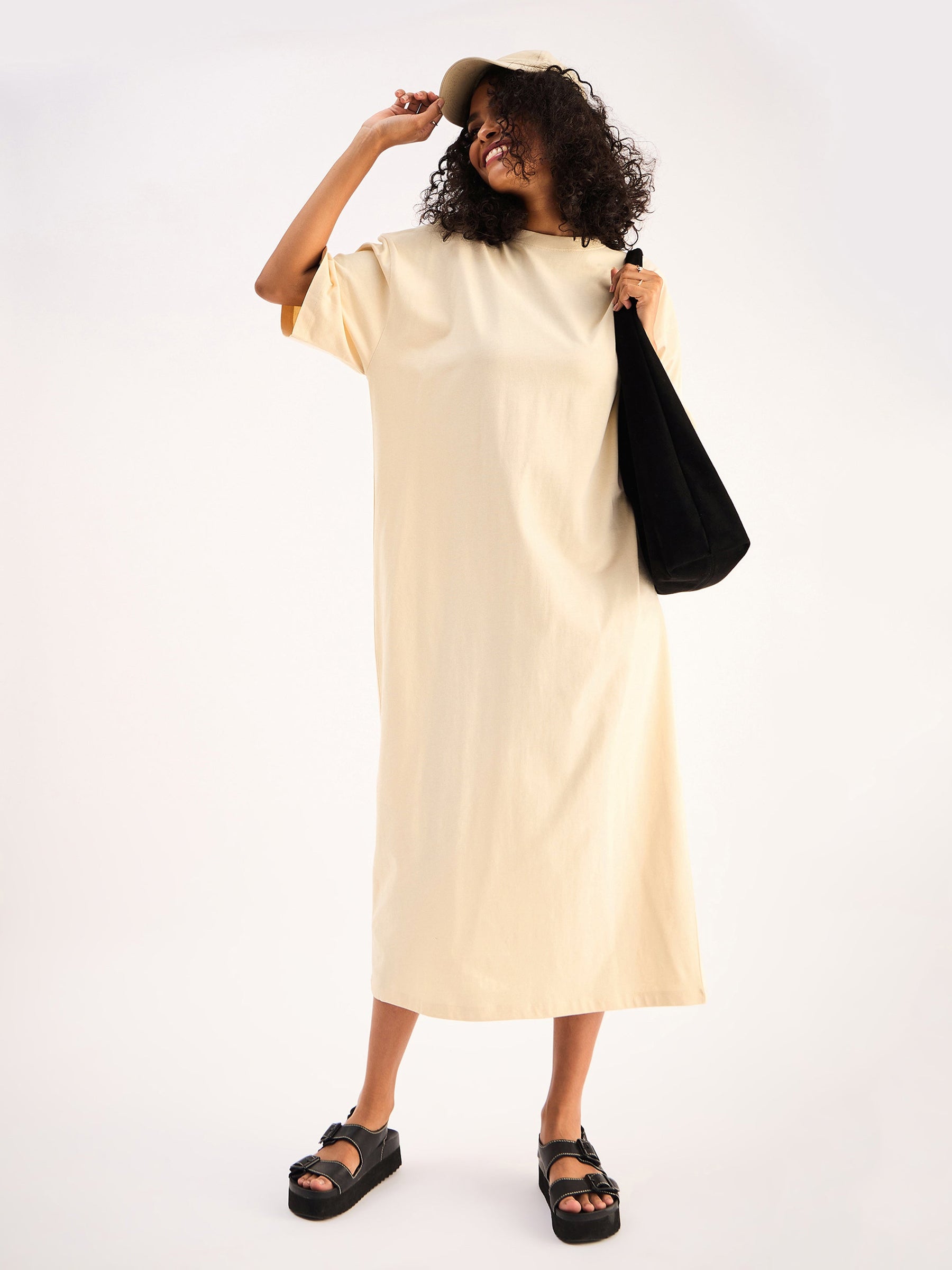 Buy Women Beige Oversized T-Shirt Dress Online at Best Price - Sassafras Buy Women Beige Oversized T-Shirt Dress Online at Best Price - Sassafras