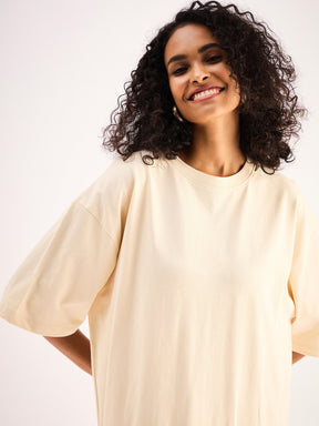 Beige Oversized T-Shirt Dress-SASSAFRAS BASICS