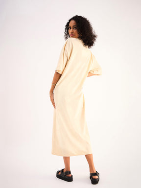 Beige Oversized T-Shirt Dress-SASSAFRAS BASICS