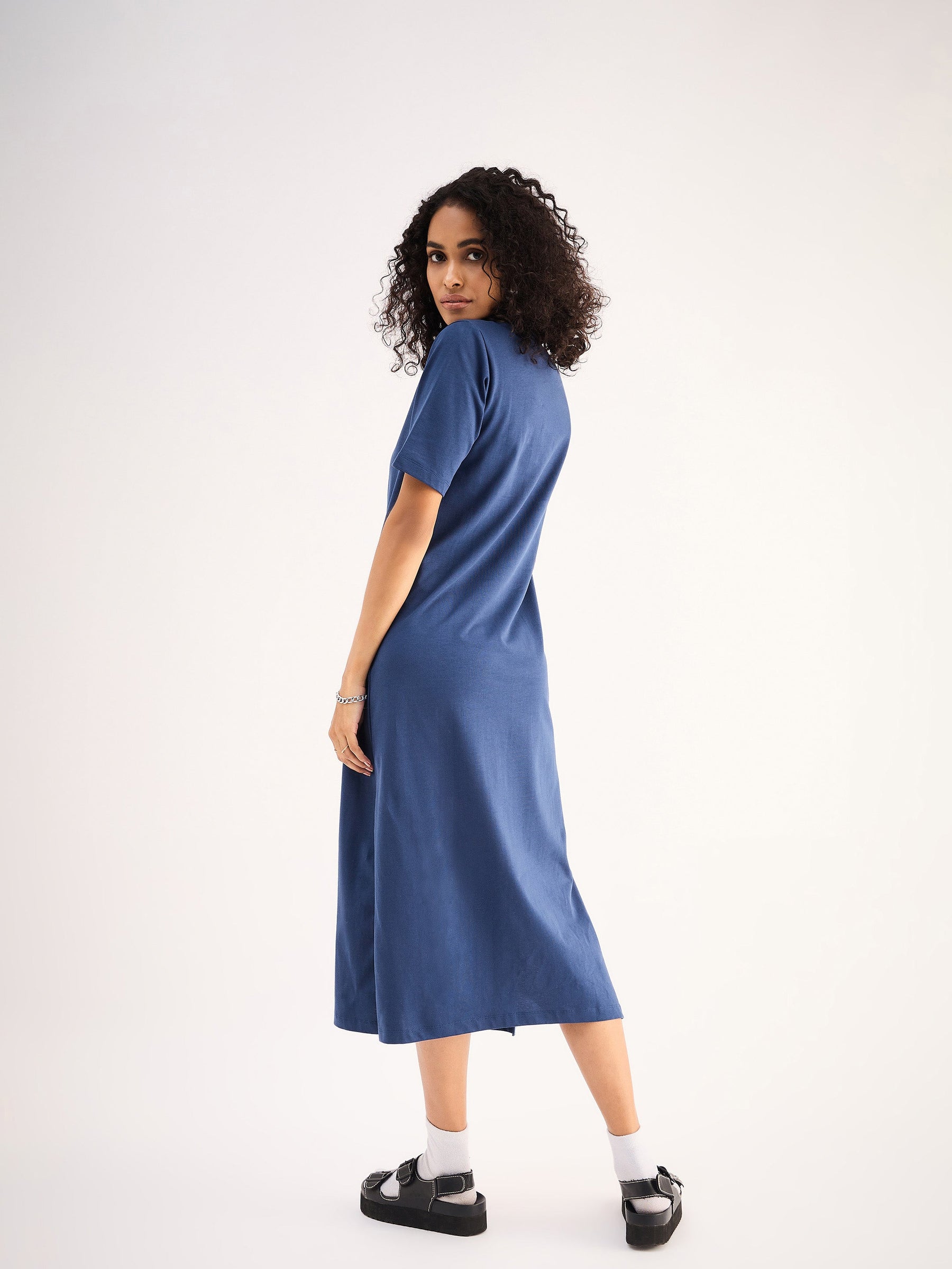 Navy Oversized Collar T-Shirt Dress-SASSAFRAS BASICS