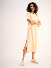 Beige Oversized Collar T-Shirt Dress-SASSAFRAS BASICS