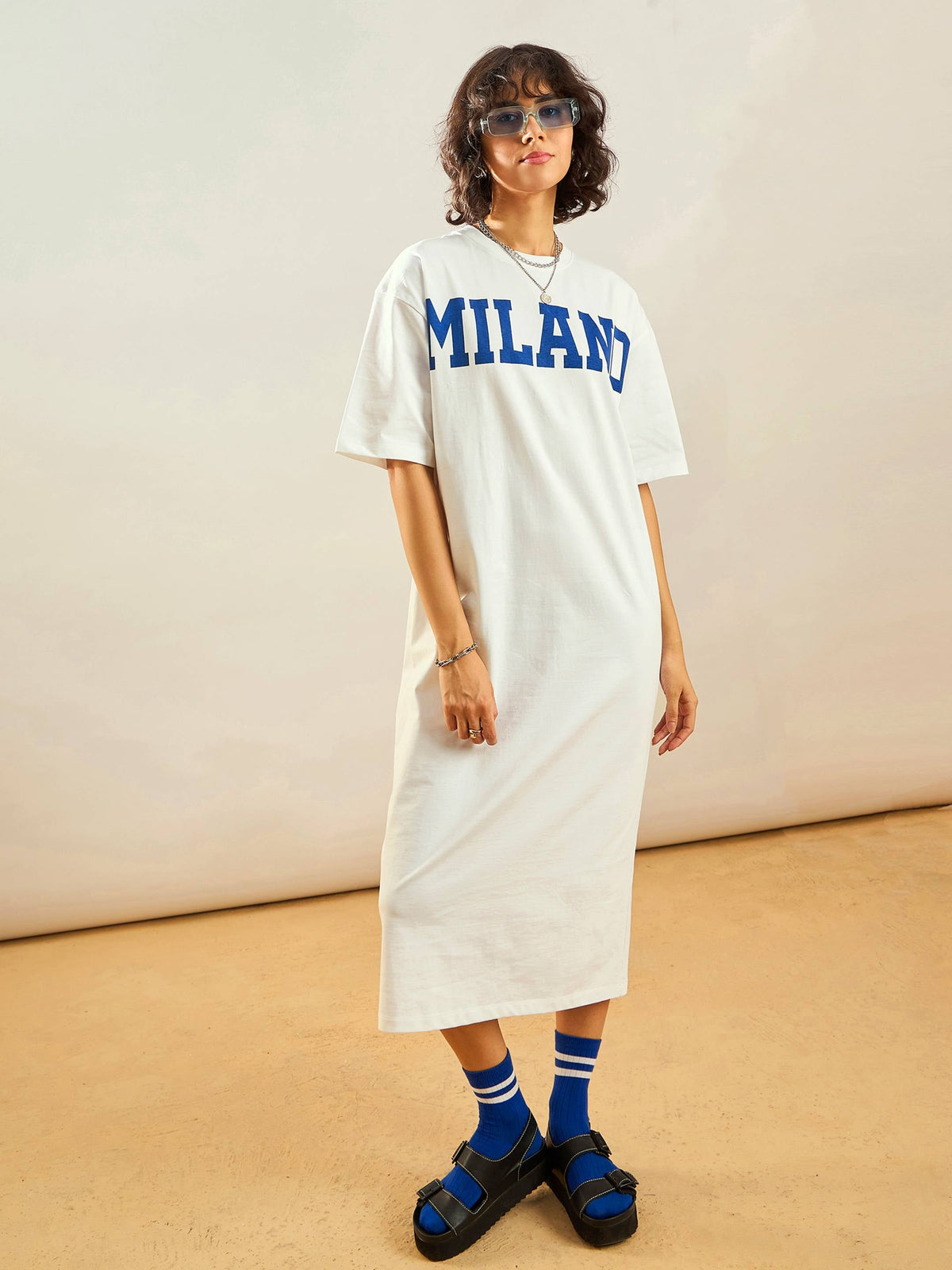 White MILANO Printed T-Shirt Dress-SASSAFRAS