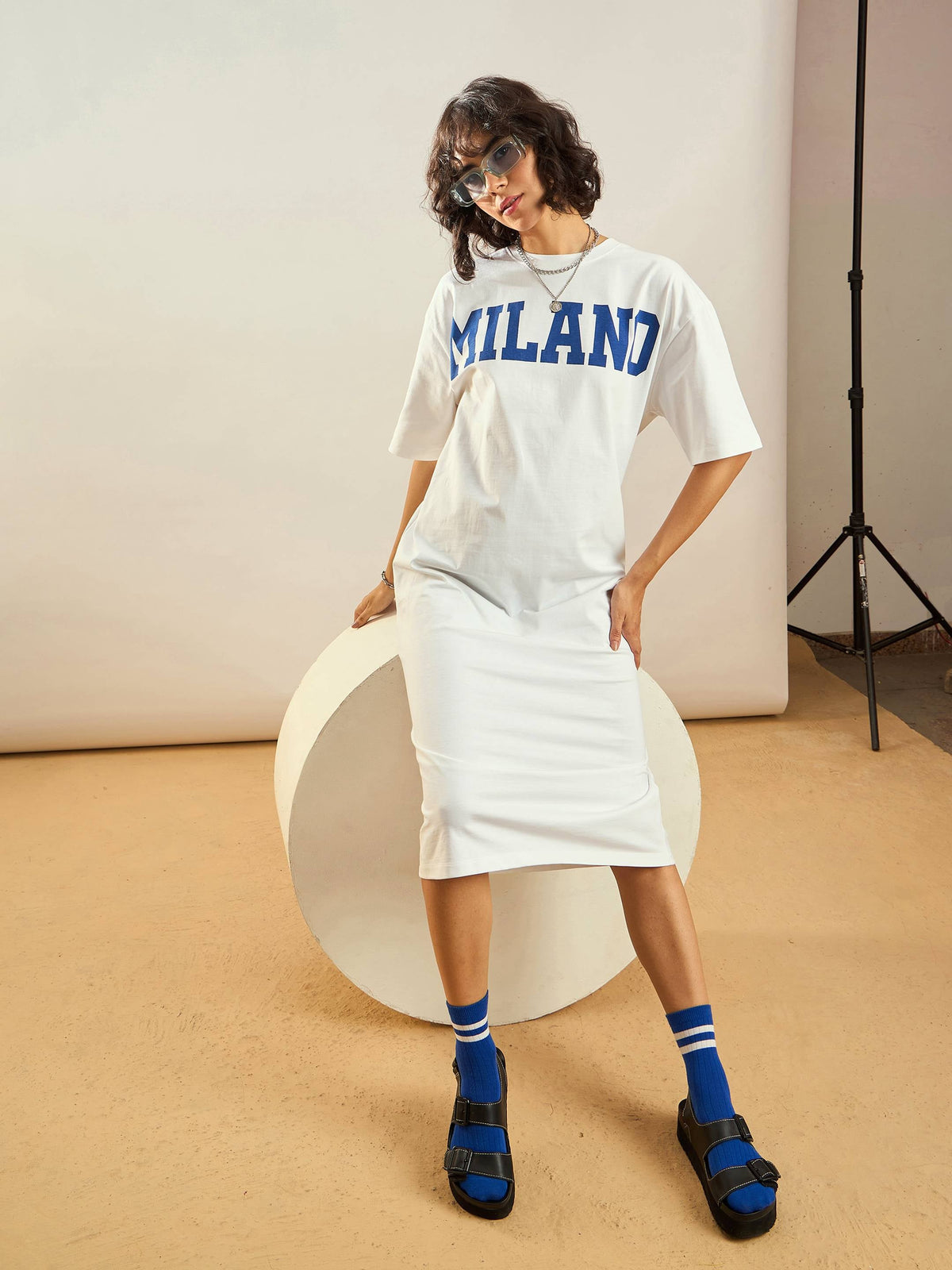 White MILANO Printed T-Shirt Dress-SASSAFRAS