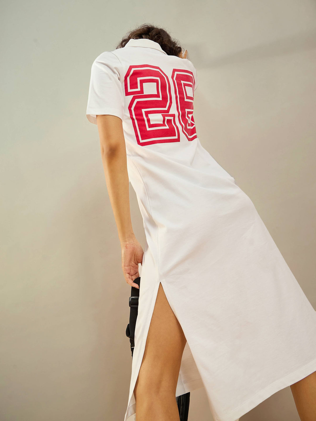 White 26 Printed Polo Neck T-Shirt Dress-SASSAFRAS