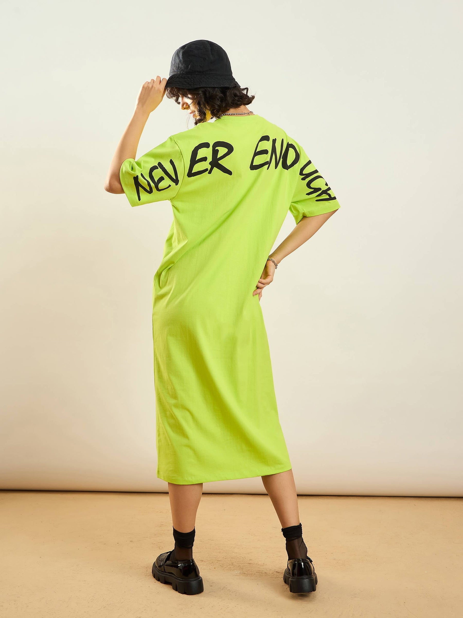 Buy Neon Green NEVER ENOUGH Printed T-Shirt Dress Online At Best