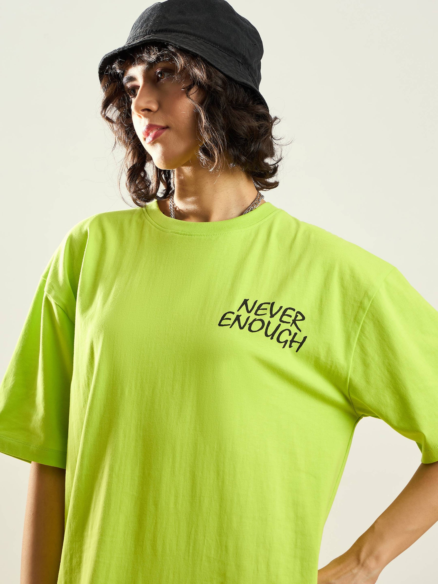 Buy Women Neon Green NEVER ENOUGH Printed T-Shirt Dress Online at Best Price - Sassafras Buy Women Neon Green NEVER ENOUGH Printed T-Shirt Dress Online at Best Price - Sassafras