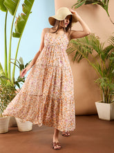 Peach Floral Strappy Tiered Maxi Dress-SASSAFRAS