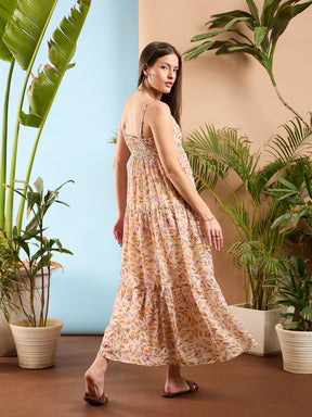 Peach Floral Strappy Tiered Maxi Dress-SASSAFRAS