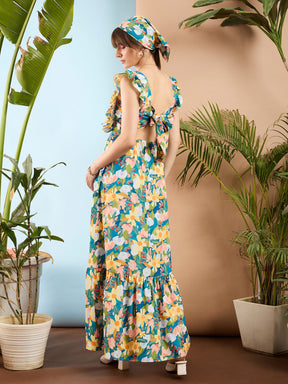 Sea Green Floral Back Tie Maxi Dress-SASSAFRAS