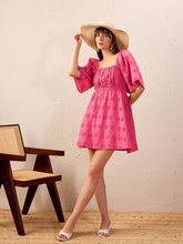 Pink Schiffli Back Tie Short Skater Dress-SASSAFRAS