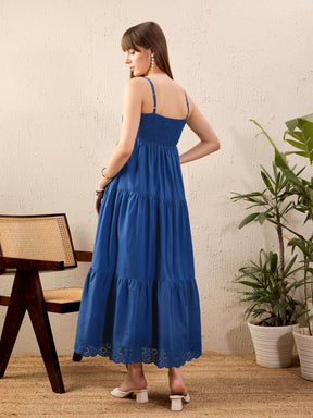 Royal Blue Schiffli Strappy Tered Maxi Dress-SASSAFRAS