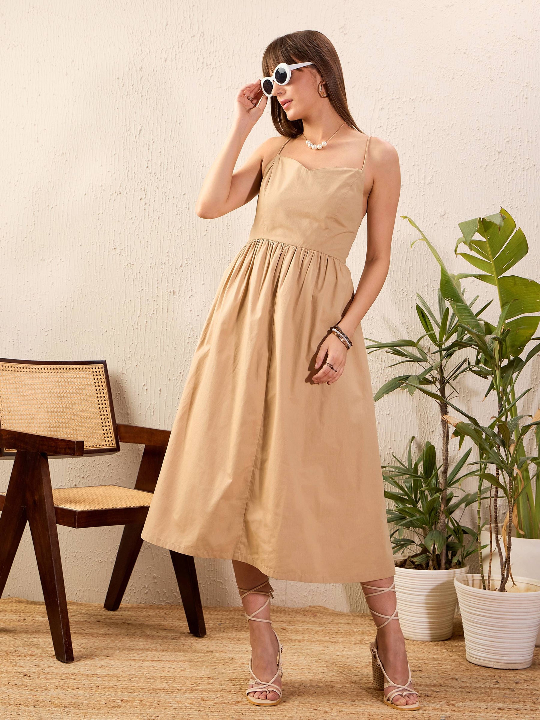beige strappy dress Strappy Tiered Maxi Dress in Beige Stripes Reistor