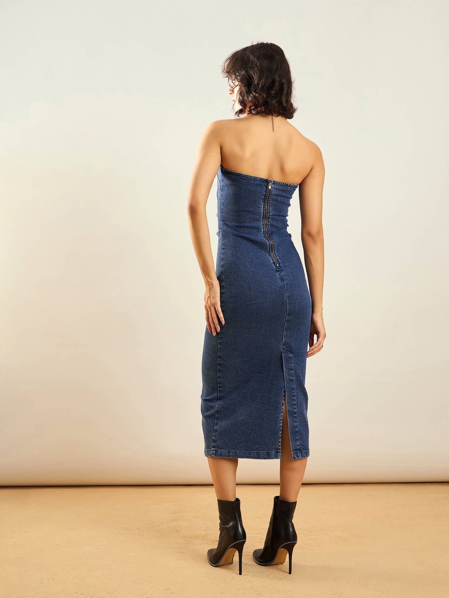 Blue Blast Denim Tube Dress-SASSAFRAS