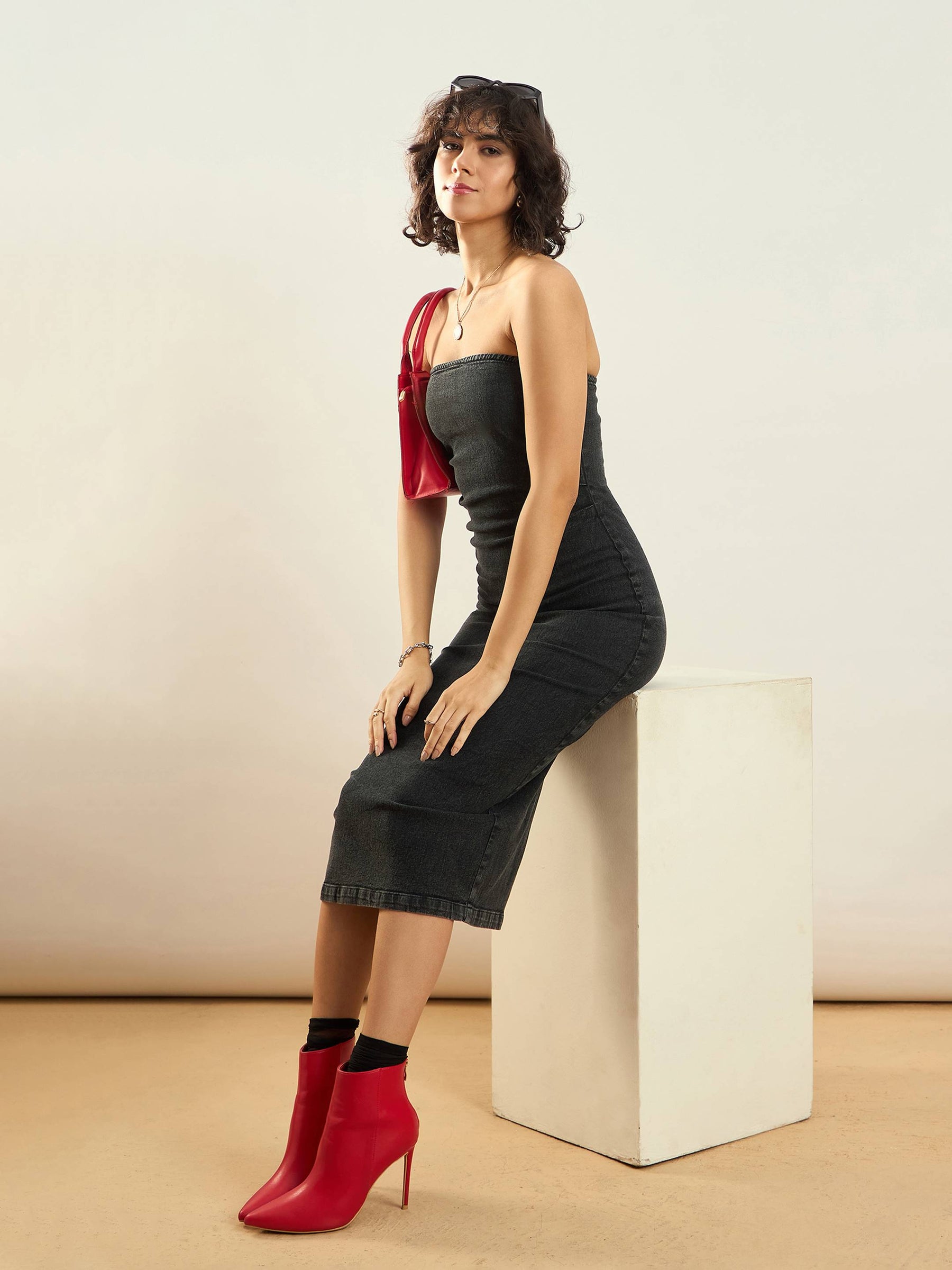 black denim tube dress TACSTRUN Women's Sexy Strapless Mini Denim Dress Trendy High Waist Tube Top Short Jean Dress,Black,S at Amazon Women's Clothing store