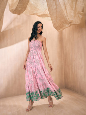 Pink Floral Tube Maxi-Pink Paprika By SASSAFRAS