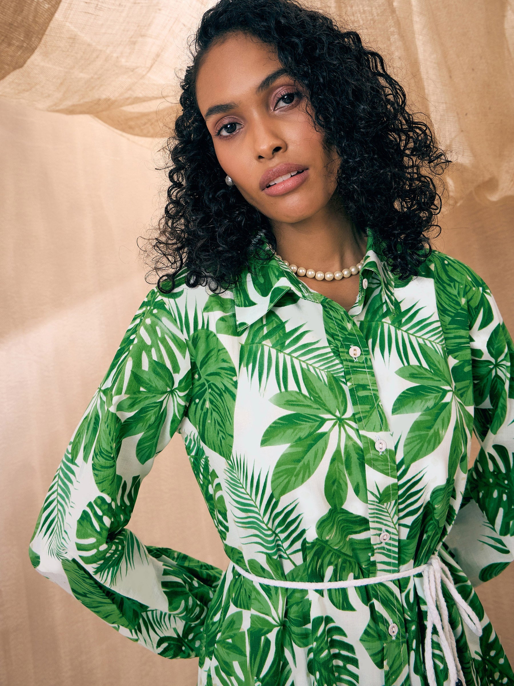 Buy Women Green Leaf Print Flared Dori Belt Shirt Dress Online at Best Price - Sassafras Buy Women Green Leaf Print Flared Dori Belt Shirt Dress Online at Best Price - Sassafras