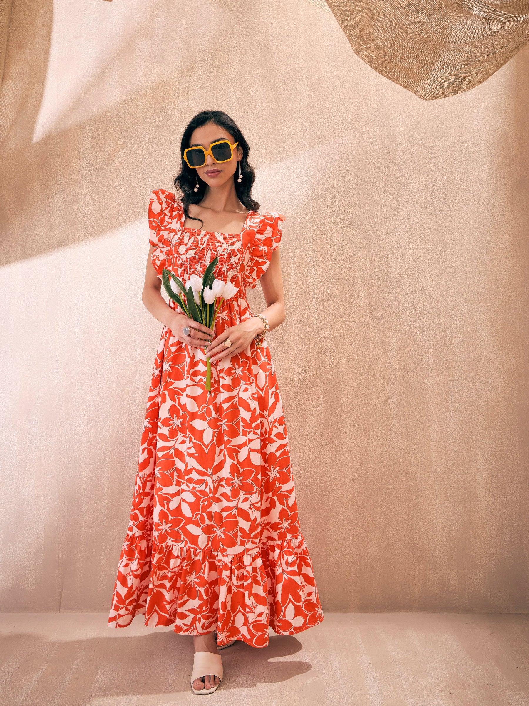 Orange Floral Maxi Dress Melina Orange Pink Floral Maxi Dress