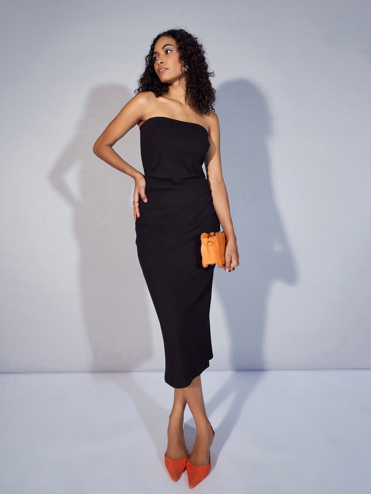 Black Rib Tube Midi Dress-SASSAFRAS