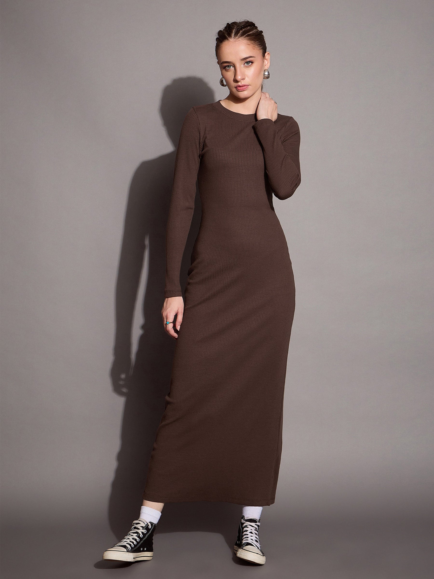 Buy Women Brown Ribbed Bodycon Maxi Dress Online at Best Price - Sassafras Buy Women Brown Ribbed Bodycon Maxi Dress Online at Best Price - Sassafras